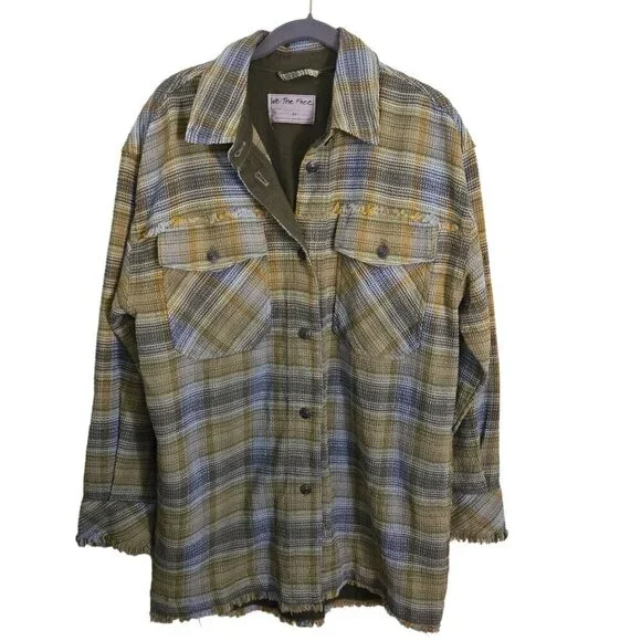Free People We The Free Anneli Shirt Jacket Plaid Pockets Oversized Size XS - Picture 2 of 7